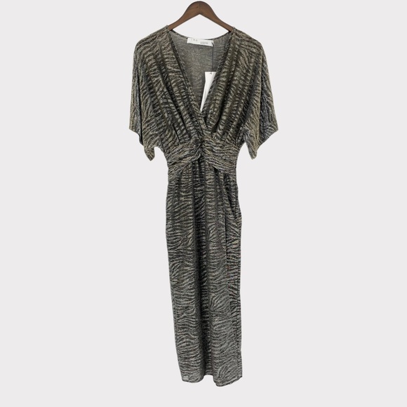 IRO Volsun Metallic Silver Surplice Zebra Midi Dress‎ Size 32 US 0 - Picture 2 of 11